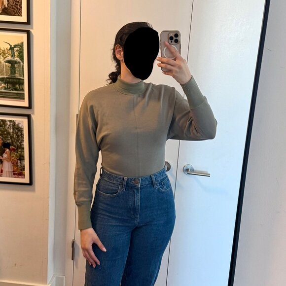 Theory LS Turtleneck Long Sleeve Double Knit Pale Green/Army Green - Size P - Picture 3 of 4